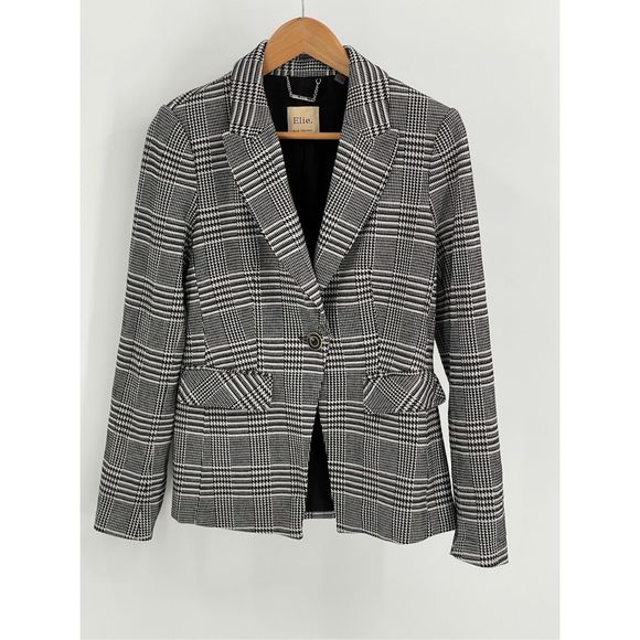 Elie‎ Tahari Blazer Women's Size 6 Houndstooth Black White - Picture 1 of 14
